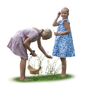two girls picking flowers in the garden