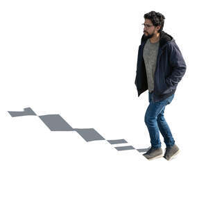 man walking up the stairs