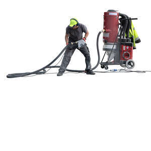 firefighter managing a water hose