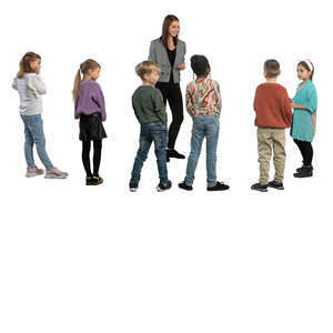 group of children standing and listening to their teacher