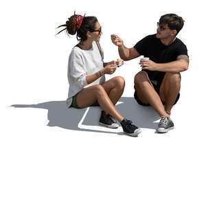 man and woman sitting and eating ice cream
