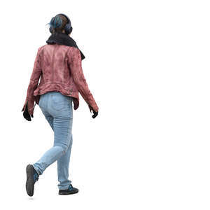woman walking and listening to music