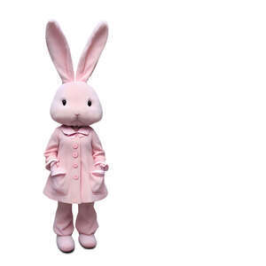 person in a pink rabbit costume standing