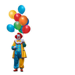 clown with a big bunch of balloons standing