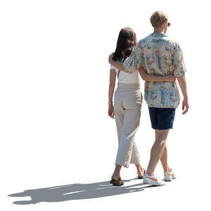 backlit couple in summer walking