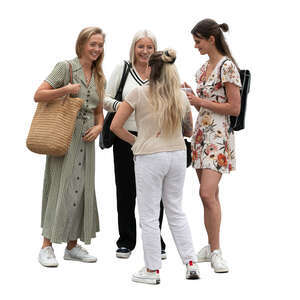 group of four merry women standing and talking
