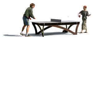 man and woman playing table tennis outside