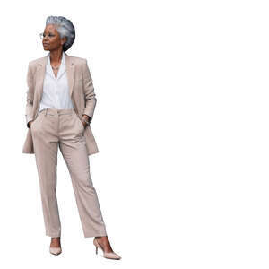 older black woman with gray hair standing