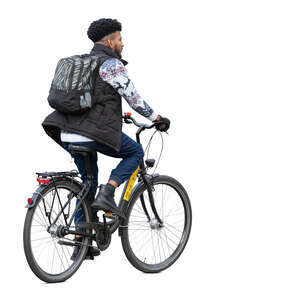 cut out man riding a bike on a cold day