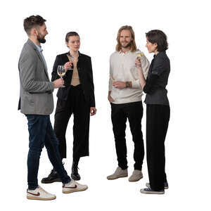 group of people standing and drinking wine and talking