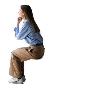 cut out woman sitting by the window and looking out