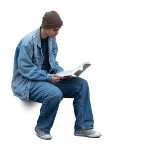 cut out college student sitting and reading a book
