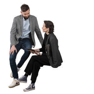 man and looking at tablet together and discussing business