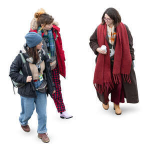 top view of a group of women walking and drinking coffee