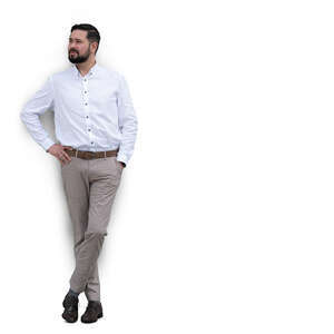 man standing and leaning against the wall