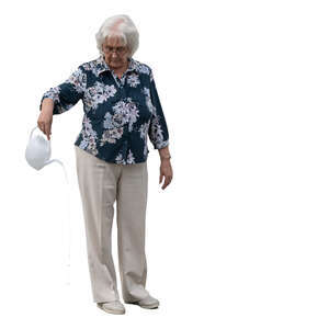 elderly lady watering plants