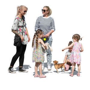 cut out women with kids standing outside in summer