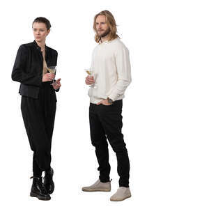 cut out man and woman standing and drinking cocktails