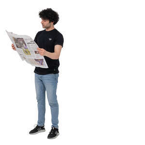 cut out dark haired man reading a newspaper