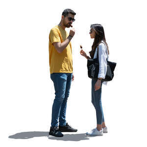 cut out man and woman eating ice cream in the street