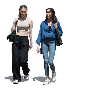 two cut out young women walking