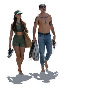 cut out couple walking on the beach