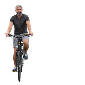 cut out grey haired man riding a bike