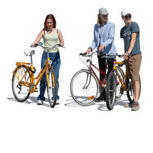 cut out group of teenagers with bikes standing