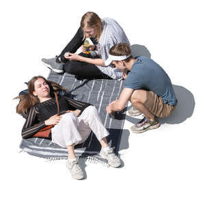group of teenagers having a picnic seen from above