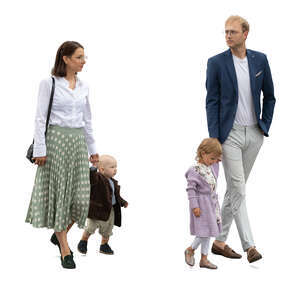 cut out family with two kids walking