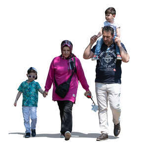 cut out middle eastern family walking in partial sunlight