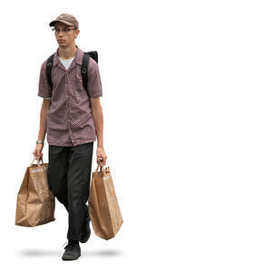 cut out young man carrying large grocery bags