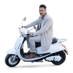 cut out elegant man riding a motor scooter
