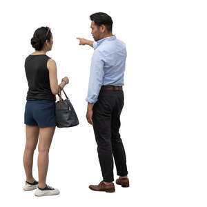 asian man and woman standing and looking at touchscreen