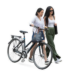 two women with bicycle walking