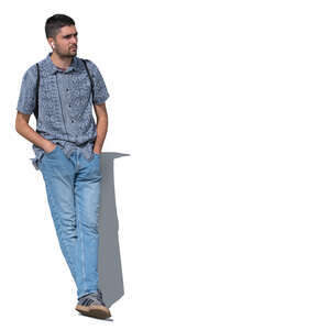 cut out man leaning against the wall and listening to music