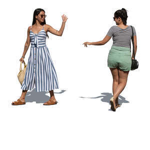two women greeting each other on the street