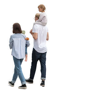 cut out family with two little kids walking