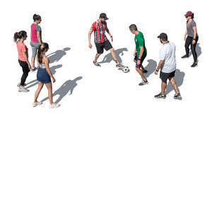 cut out group of people playing football seen from above