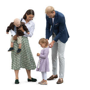 cut out young family with two kids standing