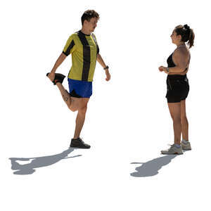 sporty backlit man and woman talking while workout