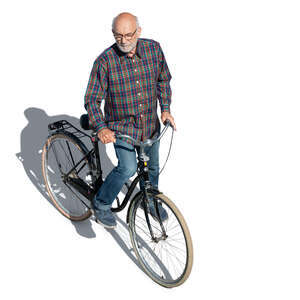 old man with a bike seen from above