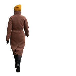 woman in a brown overcoat walking