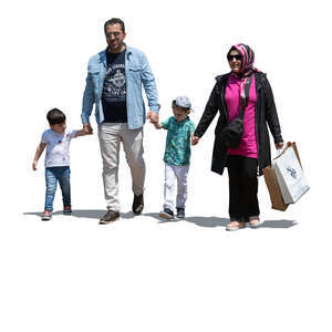 cut out middle eastern family coming from shopping