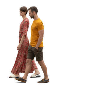 cut out man and woman walking seen from side
