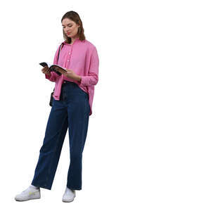 cut out woman standing and reading a book