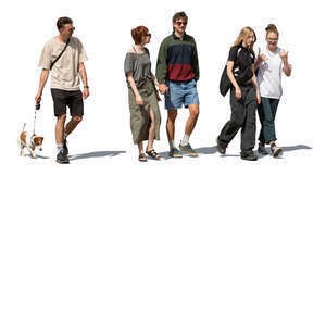 cut out group of friends walking on a sunny day