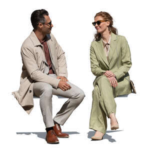 cut out businessman and businesswoman sitting outside