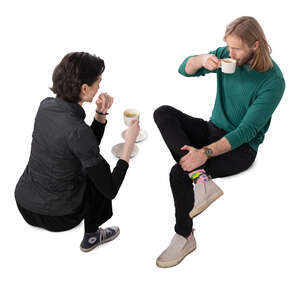 top view of two people sitting in a cafe