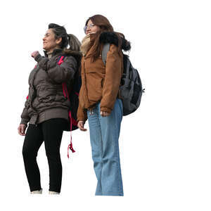 two women in autumn seen from below